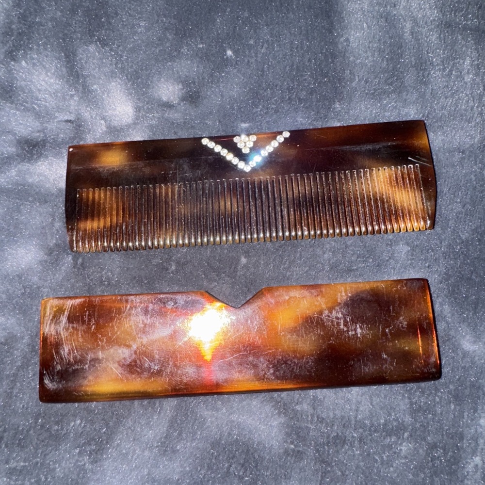 Tortoise Shell  Rhinestone Handmade In Austria Vanity Purse Hair Comb Vintage